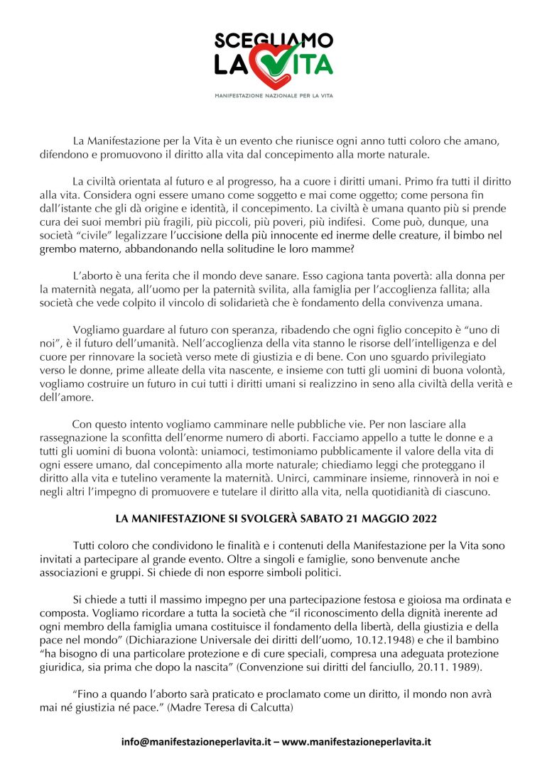 Manifesto informativo ScegliamoLaVita